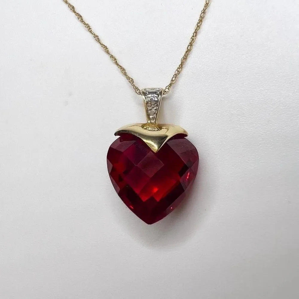 10k Yellow Gold Ruby Diamond Necklace 16